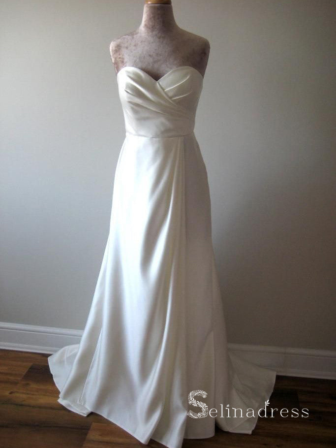 Chic A-line Sweetheart White Wedding Dresses Satin Bridal Gowns CBD413