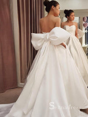 Chic A-line Sweetheart White Wedding Dresses With Big Bow Satin Bridal Gowns CBD418|Selinadress