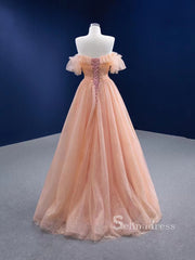 Chic Ball Gown luxury Princess Long Prom Dress Strapless Peach Long Evening Gowns MLSD004|Selinadress