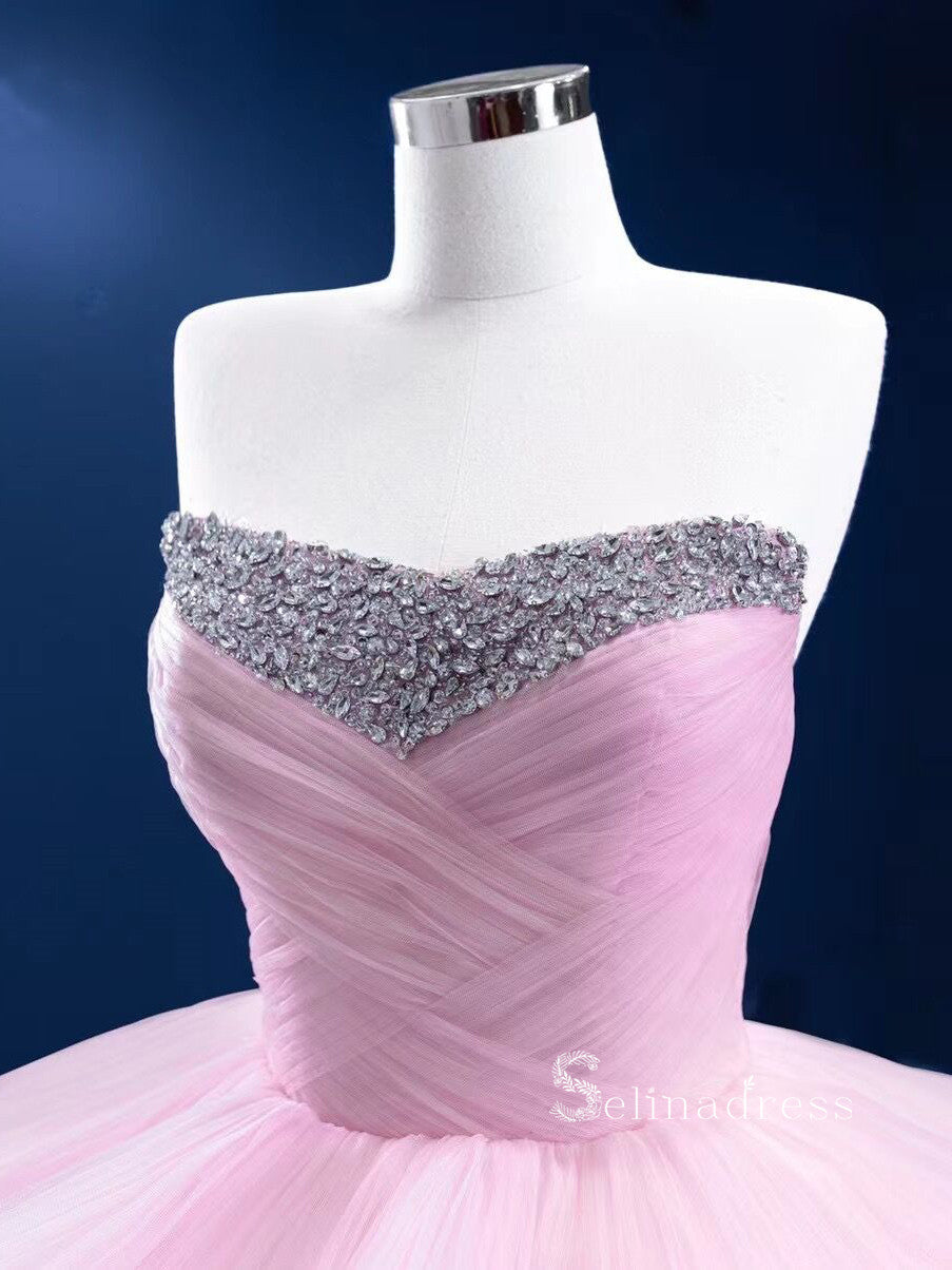 Chic Ball Gown luxury Princess Long Prom Dress Sweetheart Pink Long Evening Gowns MLSD005|Selinadress