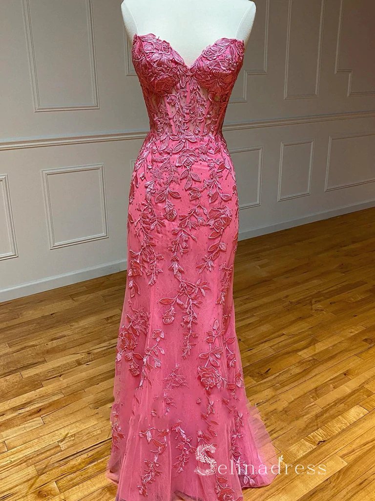 Chic Mermaid Beautiful Long Prom Dresses Sweetheart Watermelon Evening Dresses MLH1234|Selinadress