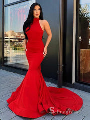 Chic Mermaid High Neck neck Red Prom Dresses Elegant Long Evening Gowns MHL157|Selinadress