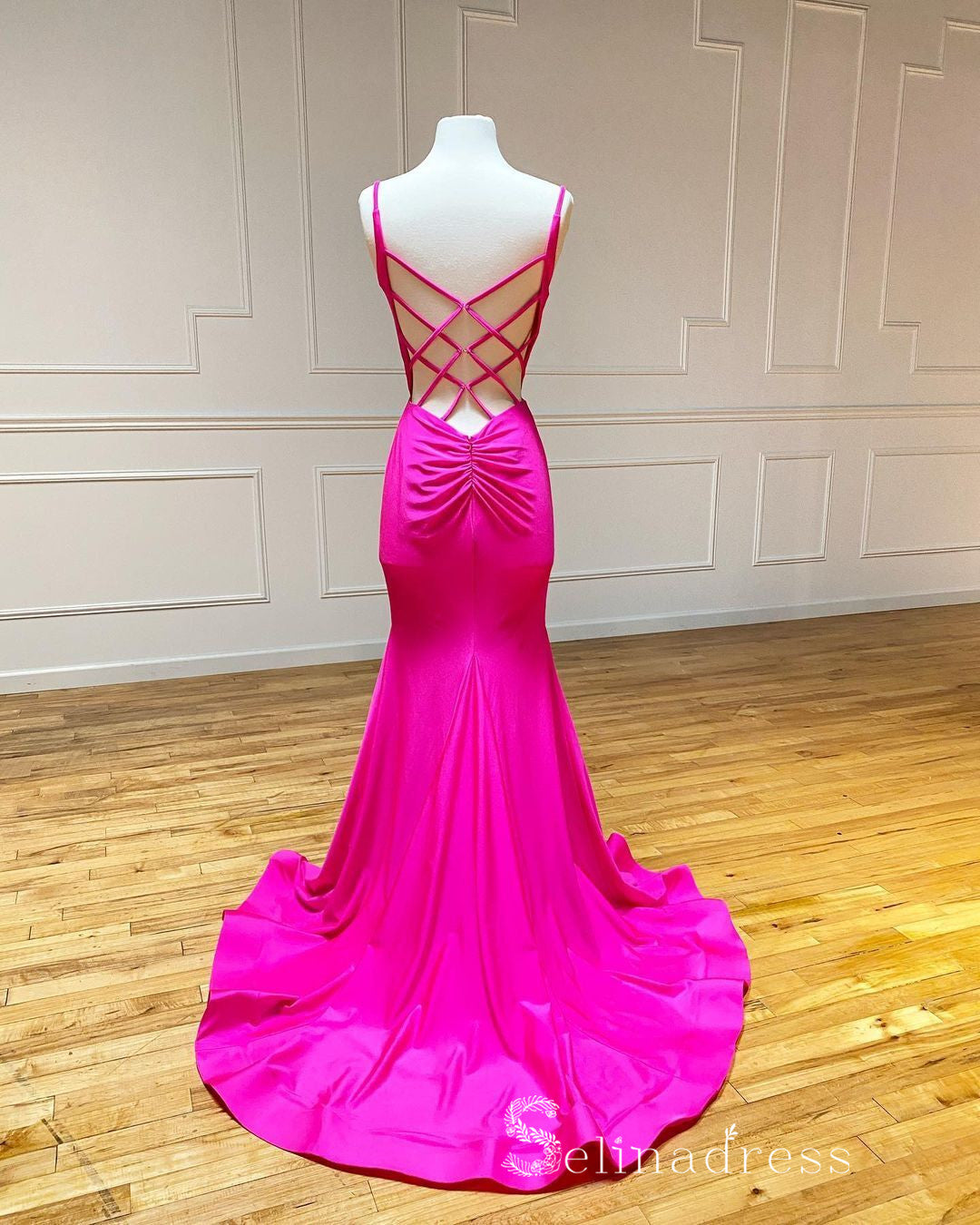 Chic Mermaid Spaghetti Straps Fuchsia Long Prom Dresses Cheap Evening Dress CBD376|Selinadress