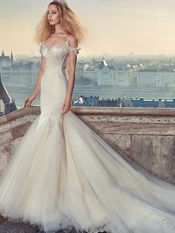 Mermaid Spaghetti Straps Rustic Wedding Dresses Backless Wedding Gowns –  SELINADRESS