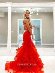 Chic Mermaid Straples Backless Elegant Red Prom Dress Cheap Formal Gown Evening Dress #LOP207|Selinadress