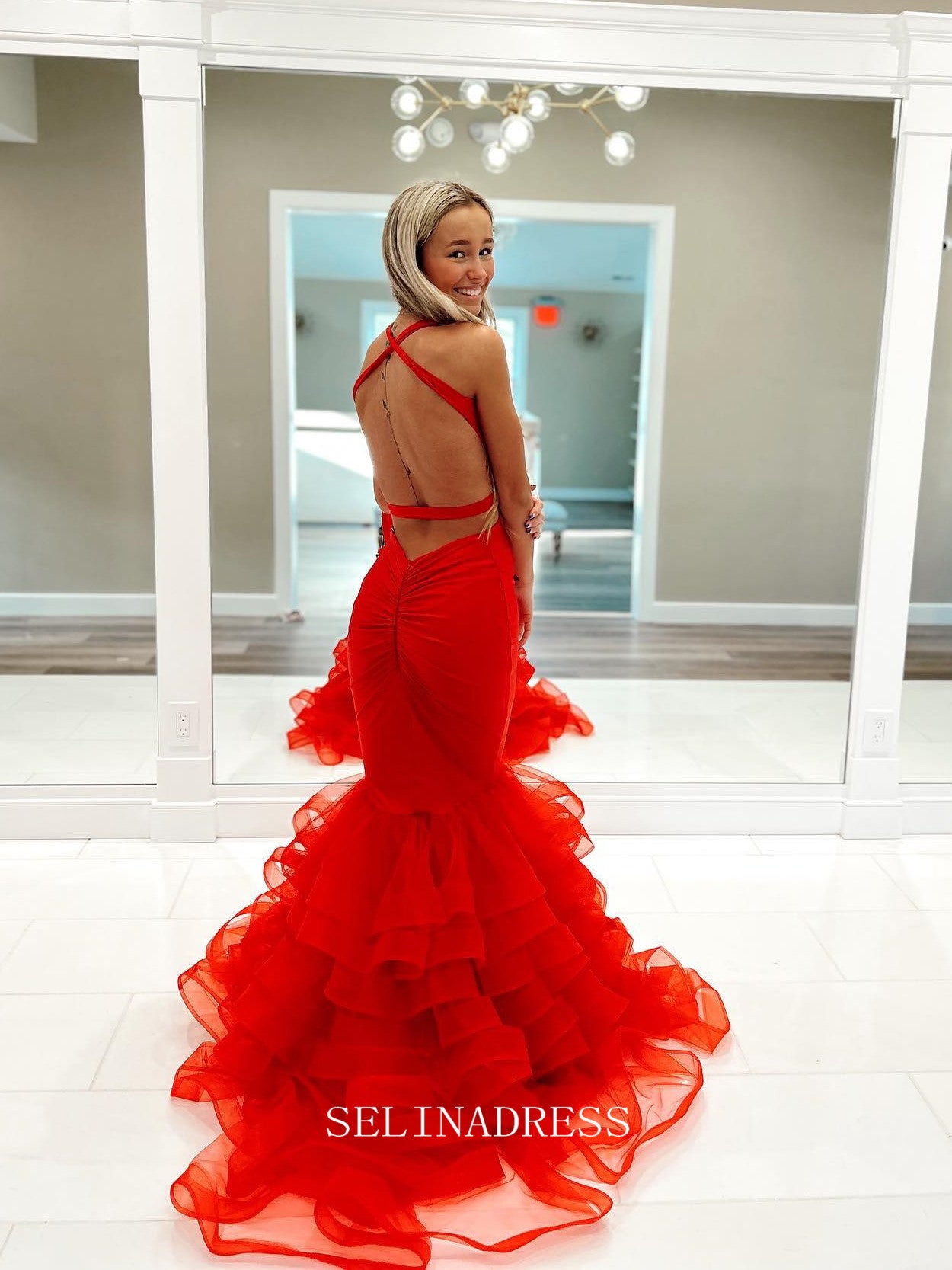 Chic Mermaid Straples Backless Elegant Red Prom Dress Cheap Formal Gown Evening Dress #LOP207|Selinadress