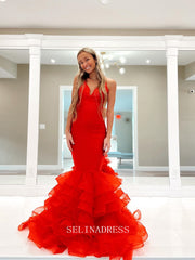 Chic Mermaid Straples Backless Elegant Red Prom Dress Cheap Formal Gown Evening Dress #LOP207|Selinadress