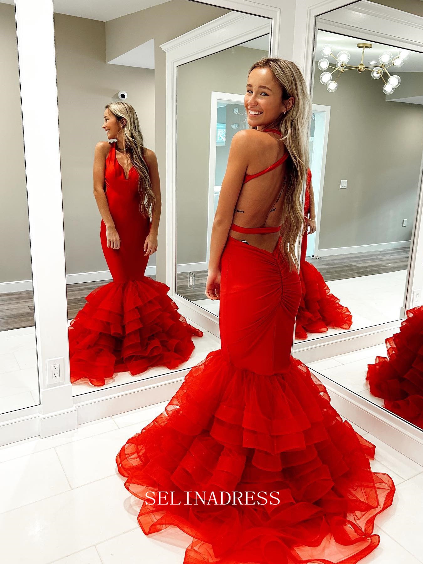 Chic Mermaid Straples Backless Elegant Red Prom Dress Cheap Formal Gown Evening Dress #LOP207|Selinadress