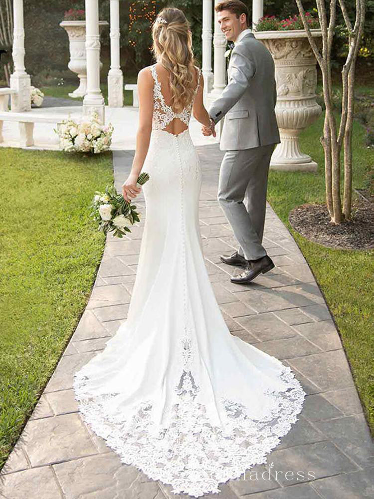 Chic Mermaid Straps Lace Wedding Dresses Modest Bridal Gowns CBD413|Selinadress