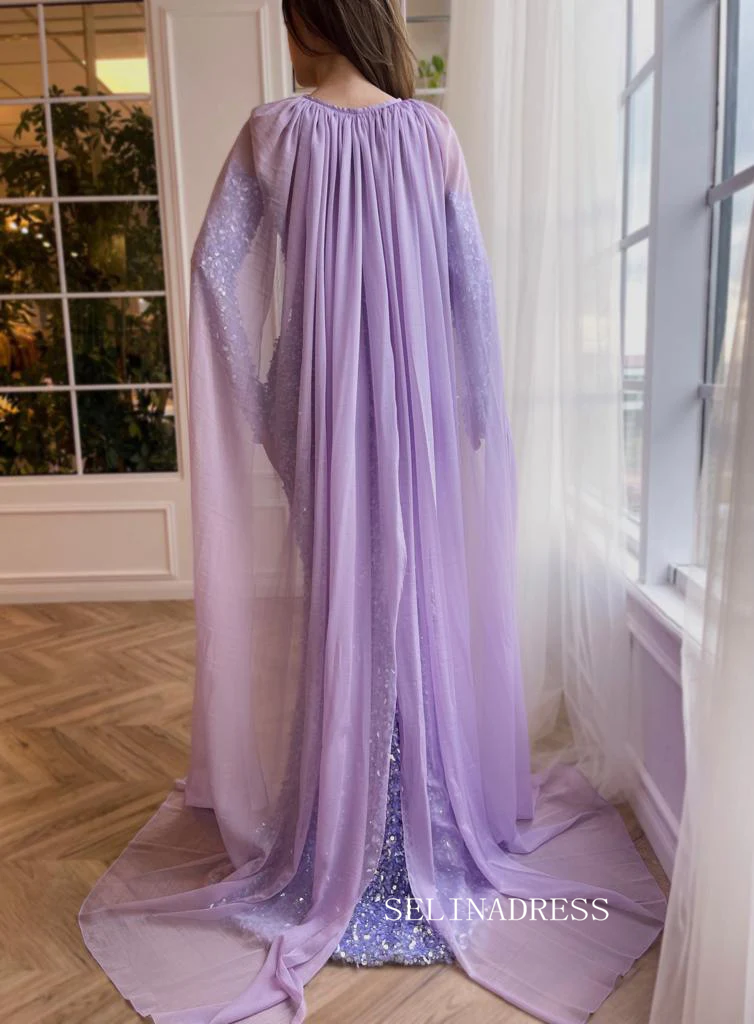 Chic Mermaid Sweetheart Lilac Long Prom Dresses Gorgeous Sparkly Sequins Evening Dresses jkw231|Selinadress