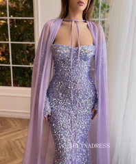 Chic Mermaid Sweetheart Lilac Long Prom Dresses Gorgeous Sparkly Sequins Evening Dresses jkw231|Selinadress