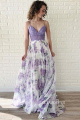 Chic Spaghetti Straps Lavender Lace Prom Dress Elegant Flower Party Dress #JKW003|Selinadress