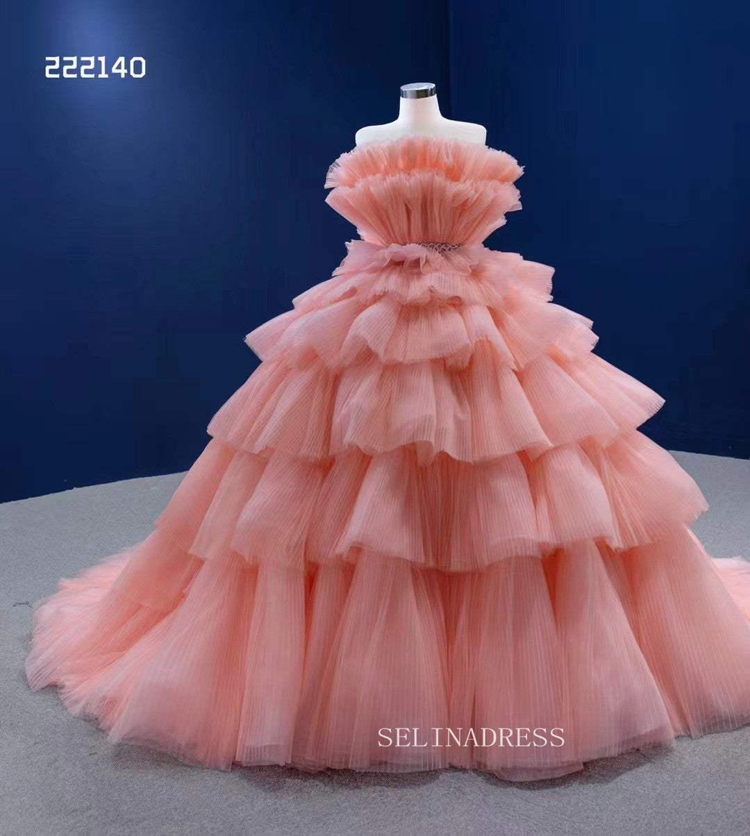 Chic Tiered Peach Ball Gown Princess Wedding Dresses Sweet 16 Dress Quinceanera Dresses 222140