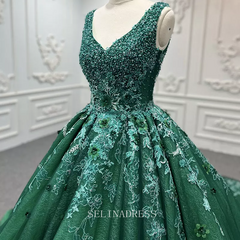 Crystal Flower Green Beaded Evening Party Dress Quincess Prom Gowns Dress LS9832 Selinadress