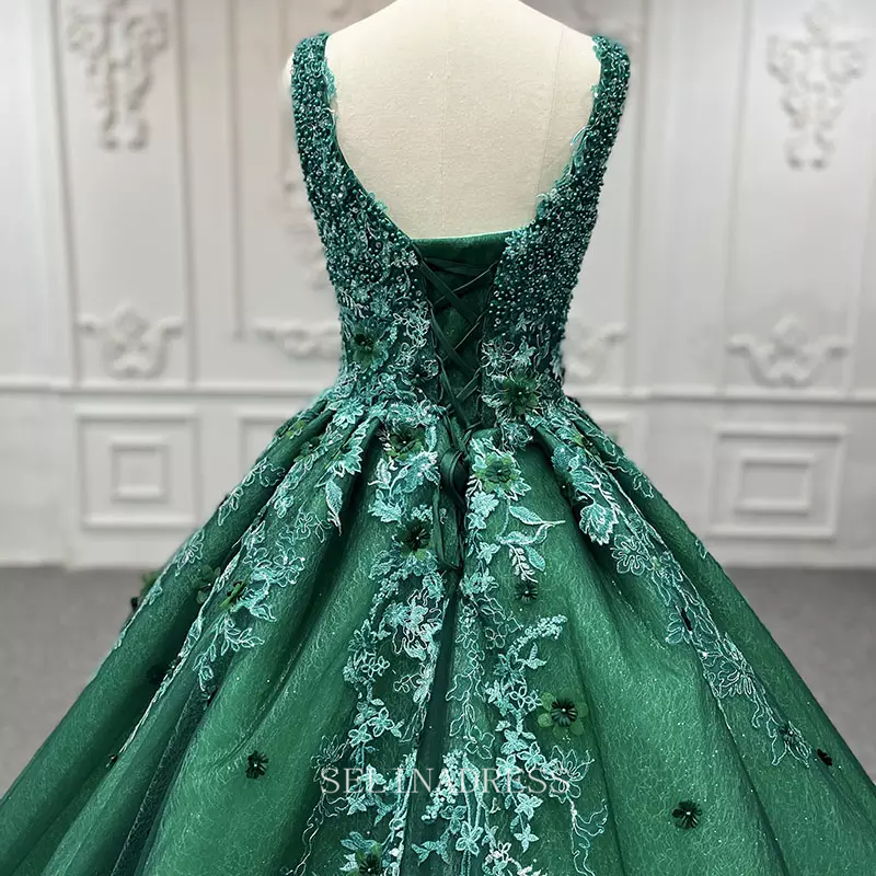 Crystal Flower Green Beaded Evening Party Dress Quincess Prom Gowns Dress LS9832 Selinadress