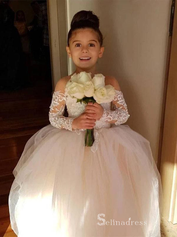 Cute Little Girl Cocktail Dress Scoop Long Sleeve Lace Flower Girl Dresses GRS026|Selinadress