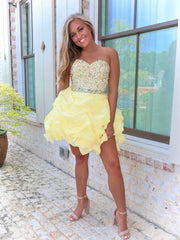 Daffodil Sweetheart Organza Short Prom Dresses Beaded Homecoming Dress MHL108