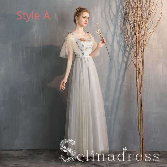 Elegant Champagne Grey Bridesmaid Dresses Cheap Princess Star Sequins –  SELINADRESS