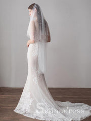 Hip Length Ivory Tulle Wedding Veils with Pearl Drop Veil ALC009