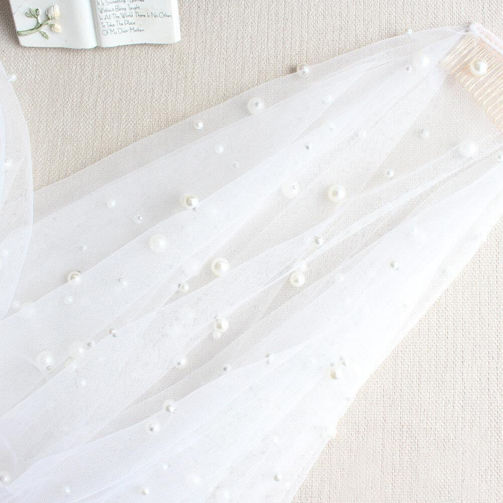 Hip Length Ivory Tulle Wedding Veils with Pearl Drop Veil ALC009