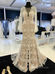 Long Sleeve Boho Lace Wedding Dress Romantic Mermaid Bridal Dresses RYU028|Selinadress