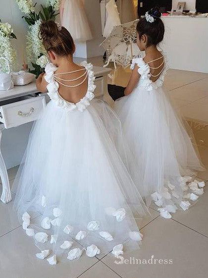 Lovely Flower Girl Dresses For Wedding WIth Back Pearl Ball Gown Bridesmaid Dress For Girls GRS036|Selinadress