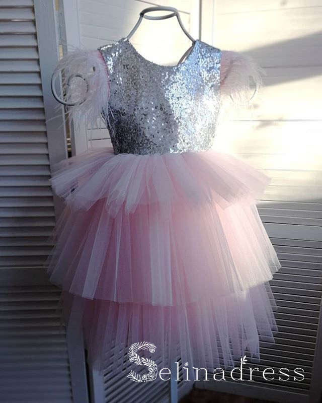 Lovely Pretty Pink Sequins Cheap Wedding Little Girl Flower Girl Dresses GRS016|Selinadress