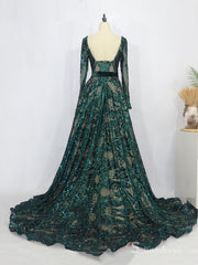 Luxury Sequins Sweep Train Long Sleeve Plus Size Prom Dress Formal Evening Gown SC044