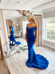 Mermaid Off Shoulder long Prom Dress Royal Blue Cheap Formal Dresses KPY036|Selinadress