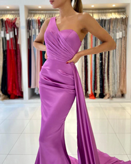 Mermaid One Shoulder African Prom Dress Satin Evening Gowns #POL053|Selinadress