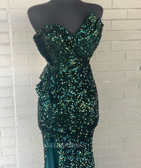 Mermaid One Shoulder Green Sequins Prom Dress Sparkly Long Formal Dresses KPY054|Selinadress