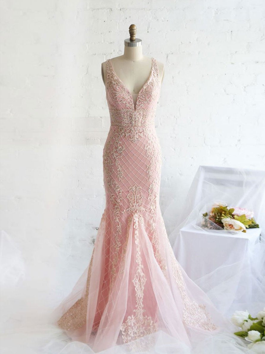Mermaid Open Back Beautiful Prom Dresses Pink Prom Dress Long Evening –  selinadress