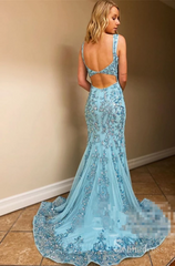 Mermaid Sequins Straps Cheap Long Prom Dresses Sexy Evening Dress CBD522|Selinadress