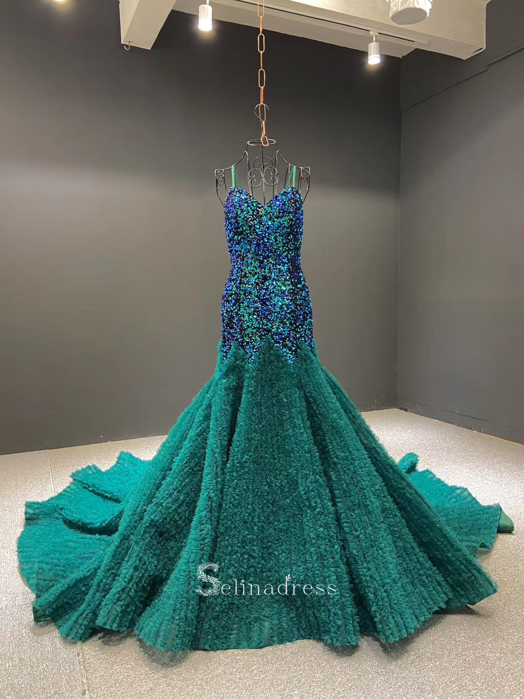 Mermaid Spaghetti Straps Gray Beaded Long Prom Dress luxurious Evening Gowns GRB293|Selinadress