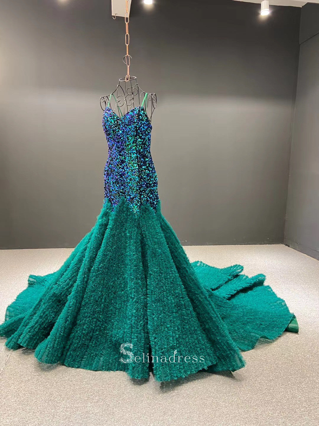 Mermaid Spaghetti Straps Gray Beaded Long Prom Dress luxurious Evening Gowns GRB293|Selinadress