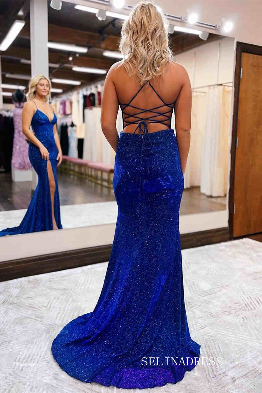 Mermaid Spaghetti Straps Royal Blue Long Prom Dresses Cheap Long Evening Dress Formal Dresses SSD016