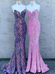 Mermaid Sparkly Sleeveless Prom Dresses V neck Sequins Evening Dresses MLK04881|Selinadress