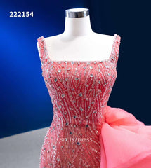 Mermaid Square Neck Long Prom Dress Watermelon Beaded Pageant Dress Evening Dress #RSM222154