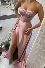 Mermaid Strapless Dusty Pink Prom Dress Split Satin Long Evening Gowns Formal Dress #POL031|Selinadress