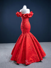 Mermaid Strapless Red Luxury Prom Dress Applique Evening Gowns DWH67173|Selinadress