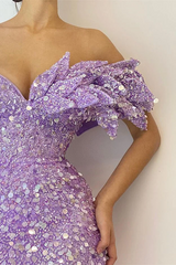 Mermaid Strapless V neck Lilac African Prom Dress Sequins Long Evening Formal Dress #POL035|Selinadress