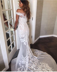 Mermaid Wedding Dresses Off-the-shoulder Sweep/Brush Train Bridal Gown SEW042|Selinadress