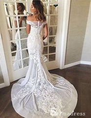 Mermaid Wedding Dresses Off-the-shoulder Sweep/Brush Train Bridal Gown SEW042|Selinadress