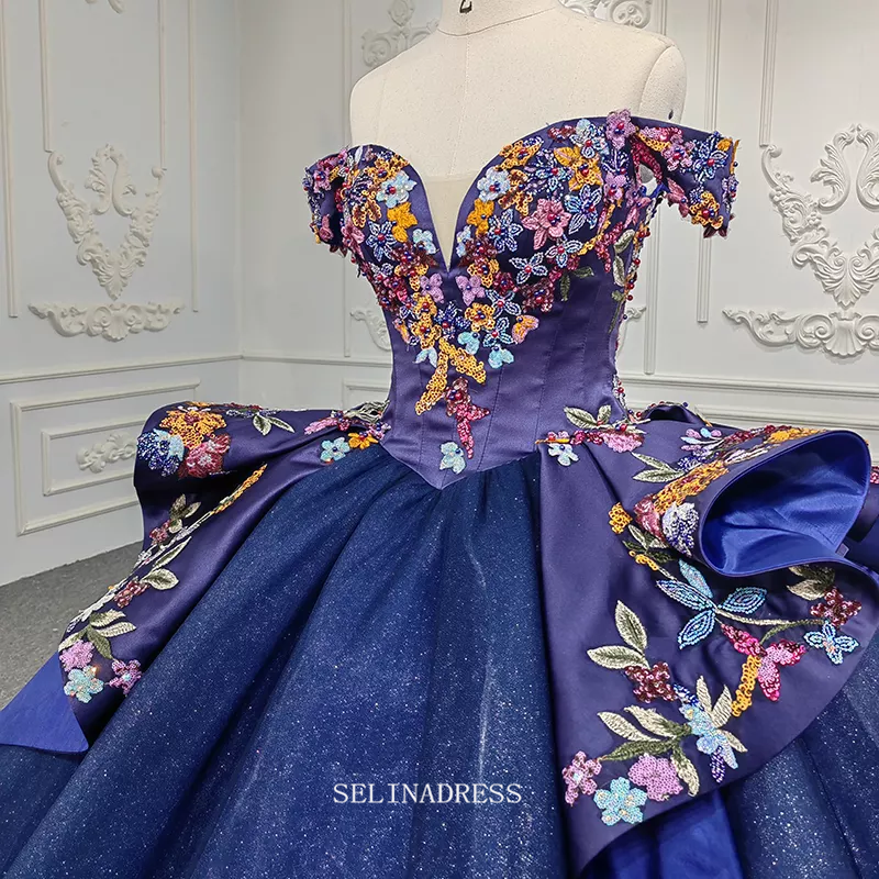 Off Shoulder Royal Blue Ball Gown Sequins Princess Dress Beautiful Pageant Dress DY9945|Selinadress