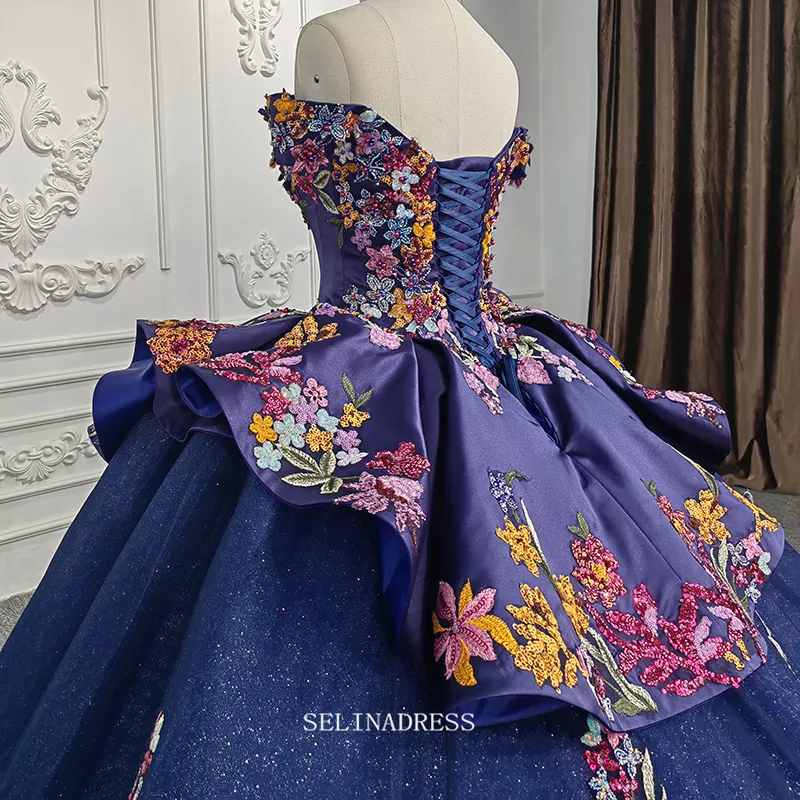 Off Shoulder Royal Blue Ball Gown Sequins Princess Dress Beautiful Pageant Dress DY9945|Selinadress