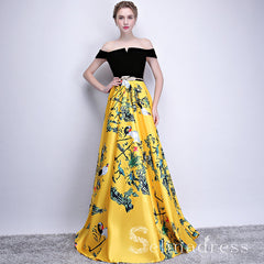 off-the-shoulder-prom-dress-yellow-print-floral-satin-long-prom-dresses-evening-dress-sed101