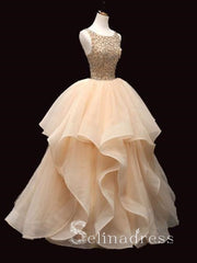 Quinceanera Ball Gowns Prom Dresses Long Open Back Bateau Unique Evening Gowns SED142|Selinadress