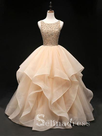 Quinceanera Ball Gowns Prom Dresses Long Open Back Bateau Unique Evening Gowns SED142|Selinadress