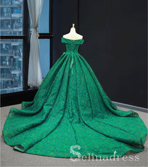 Real Picture Green Lace Sweep Train Custom Made Prom Dress Ball Gown Quinceanera Dress SED068|Selinadress