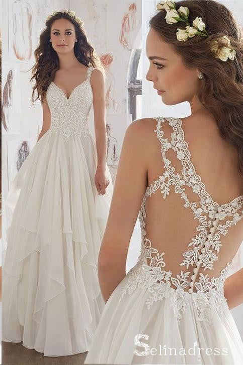 Romantic See Through Wedding Dresses Ivory Lace Wedding Gown SEW034|Selinadress